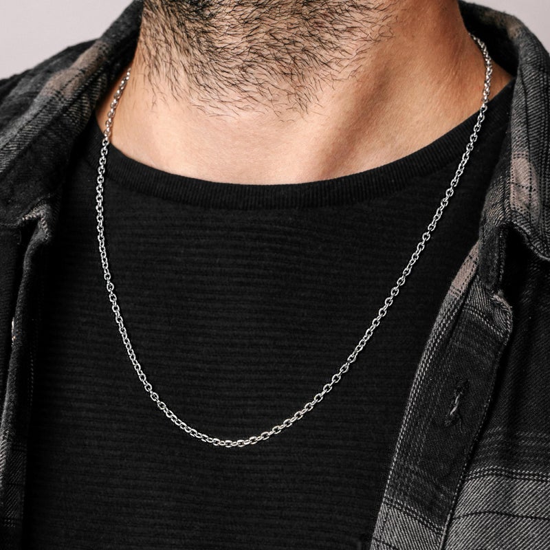 Silvadore Silver Cable Chain Necklace Men (3mm,20in) Sterling Silver Plated Stainless Steel Cable Link Chain Necklace Pendant - Belcher Rolo Dog Tag Real Solid Non-Tarnish Waterproof Jewelry Gift - Image 3